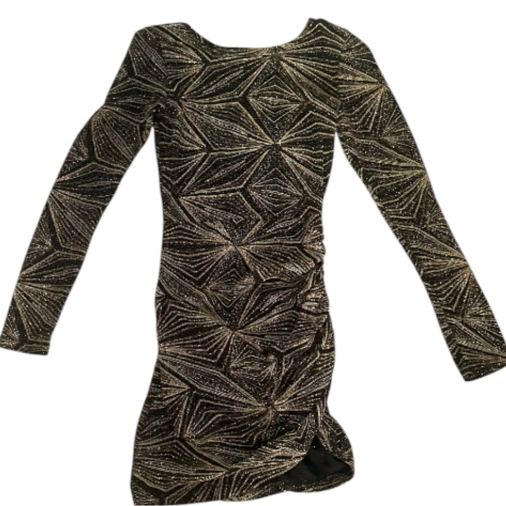 Chic Black and Gold Geometric Long Sleeve Dress